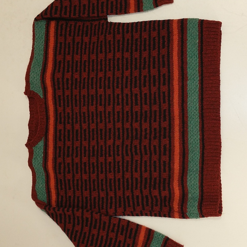 Colorful Graphic Wool Sweater Oversized Knit Natural Pullover Vintage Handknit